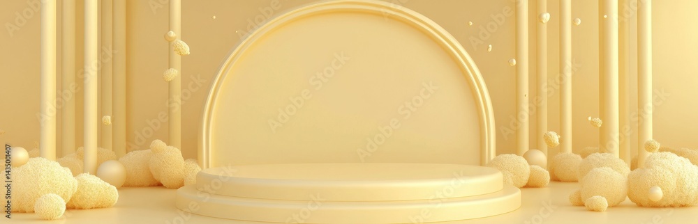 Poster a soft yellow background featuring a minimalist circular display, perfect for highlighting products 