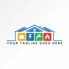 Logo design graphic concept creative premium vector stock image top sell roof house home helmet thunder water tap fire flames electric project repair