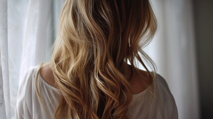 Beautiful model girl with Brown hair strand,silky healthy chestnut wavy hair strand,hair wavy ribbon, with smooth,Keratin straightening,Treatment,straight long hair,procedures,Smooth hairstyle.