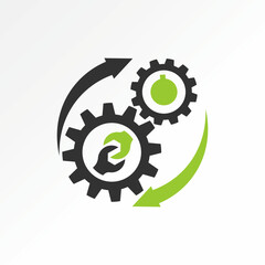 Logo design graphic concept creative premium vector stock image top sell gear machine connected wrench arrow rotation engineer mechanical maintenance