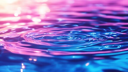 A mesmerizing close-up of water ripples, reflecting vibrant shades of pink and blue, creating a soothing and artistic effect.