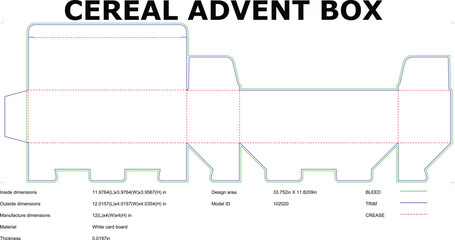 Cereal Advent Box Die Cut Template Vector Illustration For Package Design Concept