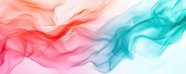 A colorful abstract wave of flowing translucent fabric in shades of red, orange, and teal.