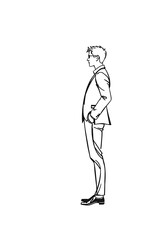 Man in suit standing profile view