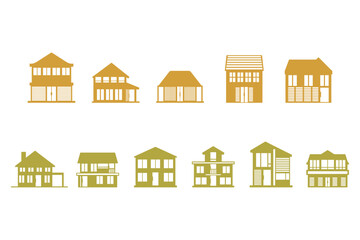 Modern House Building Silhouette Icon Set