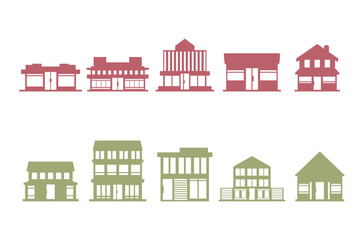 Fototapeta premium Shop Building Silhouette Icon Set