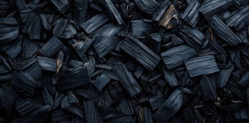 Close-up view of a pile of dark, charred wood pieces.