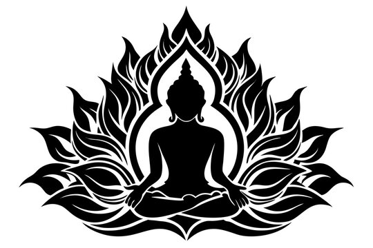 black buddha meditating in lotus flower clip art preview