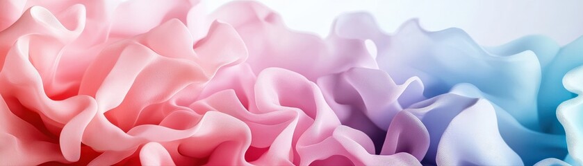 A vibrant blend of soft, flowing fabric in pink, purple, and blue hues, creating an elegant and textured visual effect.