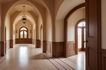 Sunlit beige hallway
