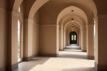 Sunlit beige hallway