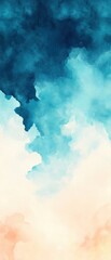 A serene watercolor painting featuring a blend of blue and peach hues, evoking a tranquil atmosphere.