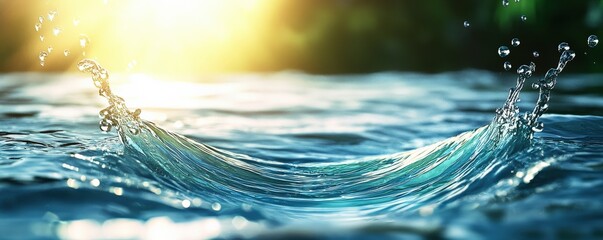 A serene splash of water illuminated by sunlight, creating a tranquil and refreshing atmosphere.