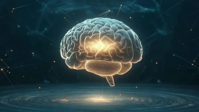 A detailed 3D rendering of the brain, showcasing the intricacies of the human mind. A glowing, illuminated spot within the brain hints at the power of thought and consciousness.