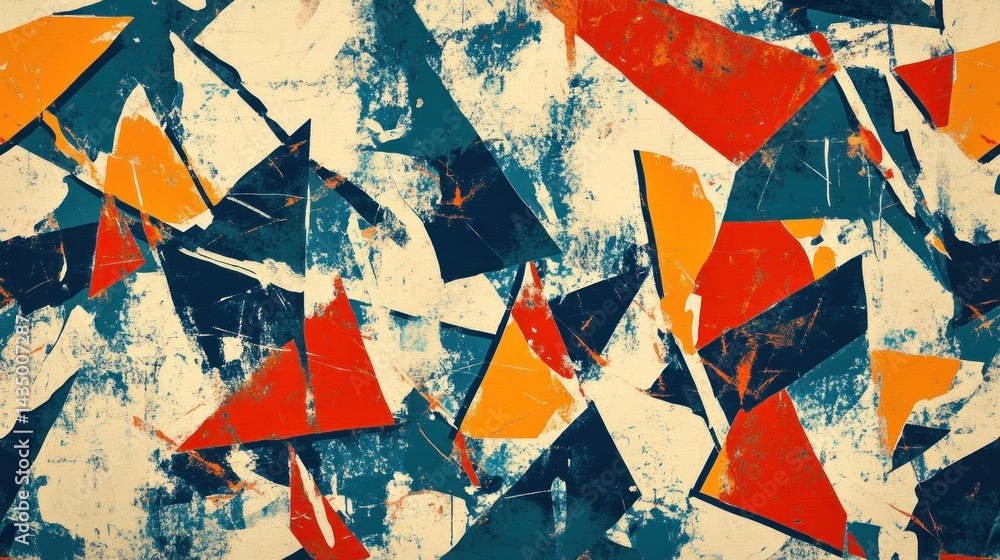 Poster abstract geometric pattern with vibrant colors and distressed texture