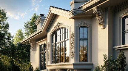 Elegant Mansion Exterior: Architectural Detail and Natural Light