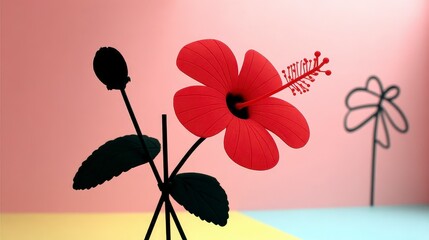 Red Hibiscus Flower Minimalist Still Life Photography