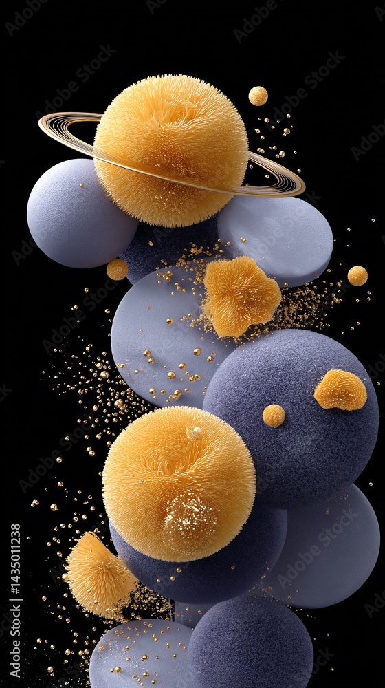 Poster a mesmerizing abstract interpretation of the cosmos, blending celestial elements with futuristic dig