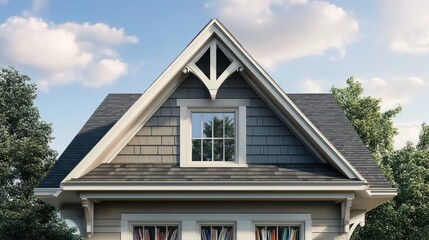 Obraz premium Elegant Gable Roof Design with Gray Shingles and White Trim