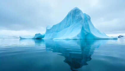 Large iceberg reflected in the sea on a cloudy day 
created with generative ai