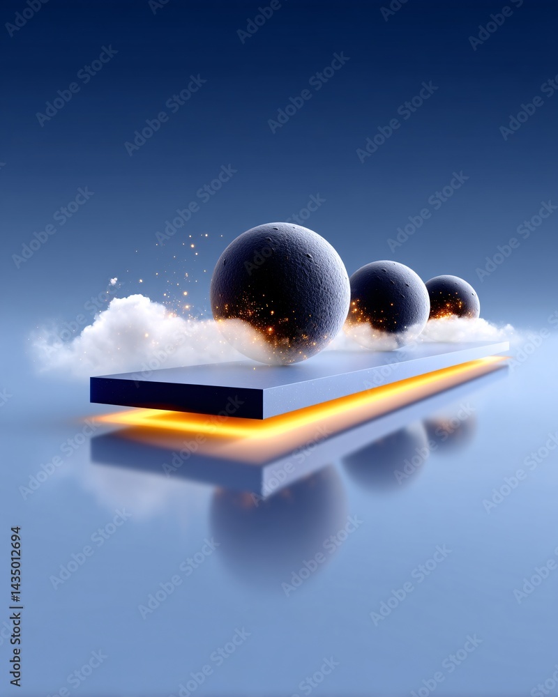 Poster a celestial dance of floating orbs and digital fractals, seamlessly merging cosmic elements with fut