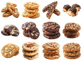 A Delicious Assortment of Homemade Biscuits and Cookies Perfect for Any Occasion, Displaying Varieties Like Chocolate, Walnut, and Coconut Treats. Piquant food set.