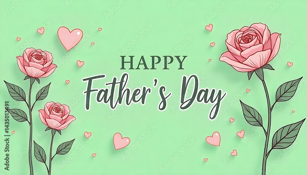 Fototapete happy father's day vector greeting cards with beautiful flowers and hearts. rose single line drawing