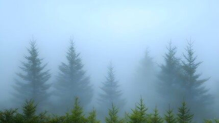 Misty forest shrouded in ethereal fog.