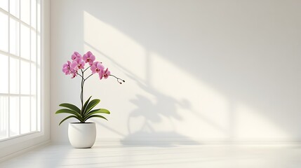 Pink Orchid in a Minimalist White Room