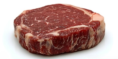 Obraz premium Raw ribeye steak isolated on a white background.