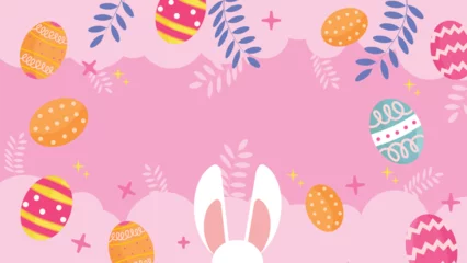 Gordijnen Naadloze herfst Easter with Egg and Rabbit Vector Background  © Zennova