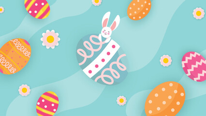 Easter with Egg and Rabbit Vector Background