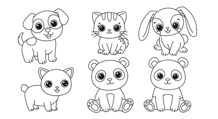 Fototapeta premium Outlined colouring page cute animals for kids with white background