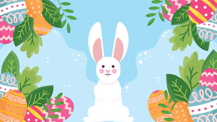Fototapeta premium Easter with Egg and Rabbit Vector Background