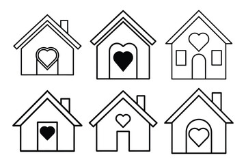 House with heart shape line icon set, love home symbol, vector illustration with white background