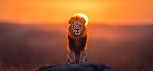 Obraz premium Majestic lion silhouette at sunset wildlife portrait warm light