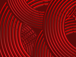 Abstract red glowing geometric lines on dark red background. Modern shiny red circle lines pattern. Futuristic technology concept, perfect for covers, posters, banners, brochures, websites, etc.	