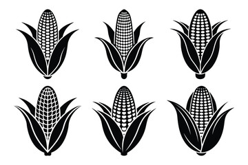 Corn icon silhouette collection or set in black design with white background. corn ready to use, healthy food