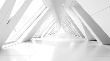 Fototapeta premium White, modern, minimalist architecture with glass and white triangular shapes