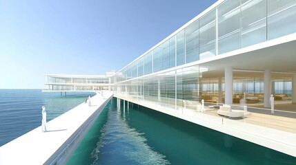 Obraz premium Modern architectural building over water