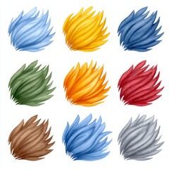 Obraz premium Nine Watercolor Flame Shaped Tufts in Diverse Colors