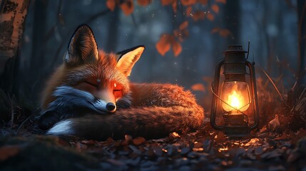 A fox resting on a fluffy cloud, dreamy soft minimal style