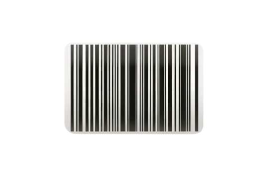 High-contrast barcode with slight motion blur effect, rectangular with rounded corners, isolated on a transparent background