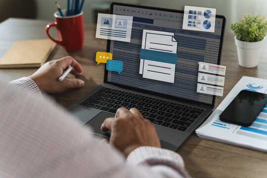 businessman working with data and graphs in spreadsheet documents for online analysis Microsoft Excel project dashboard accounting digital.