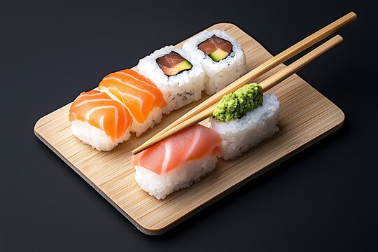 Sushi Selection on Wooden Board