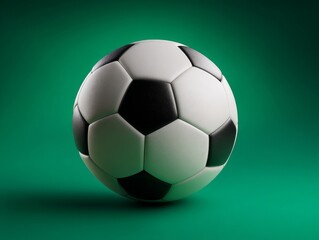 a classic black-and-white soccer ball, centered on vibrant green background, high-contrast lighting, photo-realistic style