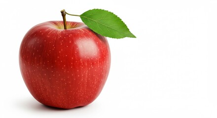 Red apple, with leaf, isolated, white background, hyper-realistic
