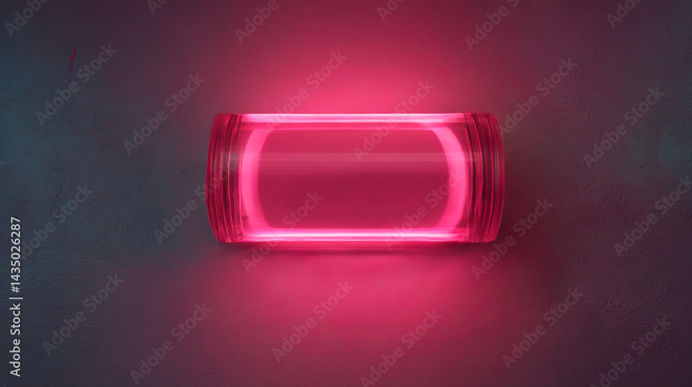 Poster illuminated pink rectangular shape with rounded corners on a dark gradient background studio shot