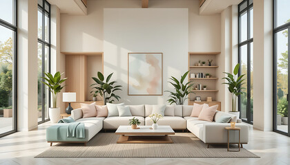 Fototapeta premium background of the interior of the living room of a luxury home in a soft and minimalist style