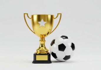 Fototapeta premium Golden trophy with star and soccer ball isolated on white background